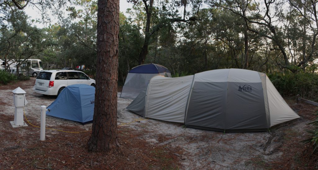 Another view of our camp at sunrise. I am the only one daft enough to be up at this time of day. Nice soft campground, but you have to manage the sand.