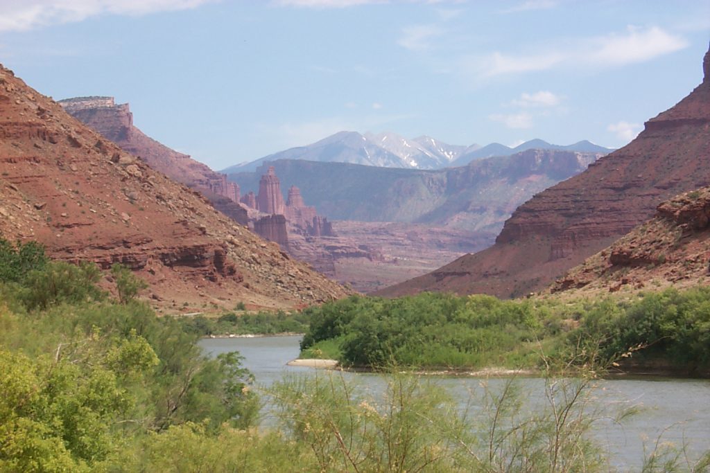 This photo shows one of the spectacular views we saw. This is very 'red-rock' country as you can see -- Note the La Sal mountains as a backdrop.