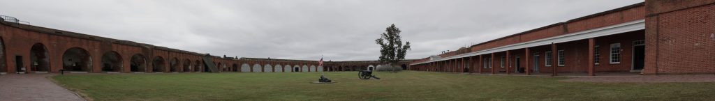 A panoramic view from inside the fort. This is the inner courtyard. Gun rooms, Barracks and Powder rooms all opened into this courtyard.