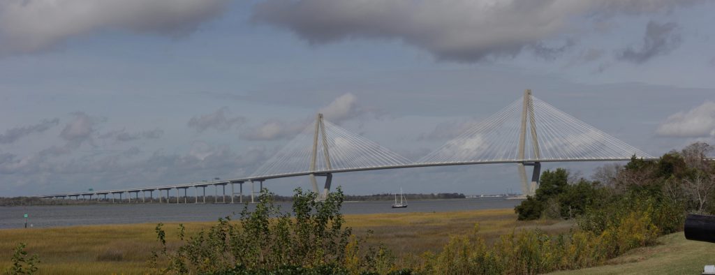 This is the Ravenal Bridge with a spectacular span to allow shipping. It connects North Charleston to Patriots Point.