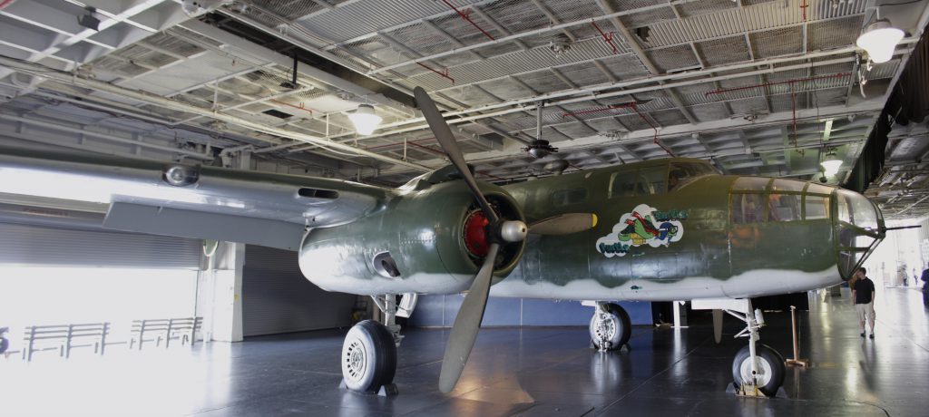 A plane on display in the hanger deck.
