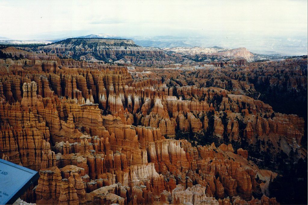 Here is a fabulous view from inspiration point. Our campsite is just beyond the canyon wall ridge visible in the distance on the left. Boat Mesa is visible top left. To the right of the boat mesa and distinctly pink in colour is the Aquarius plateau. The Henry Mountains loom in the distant horizon.