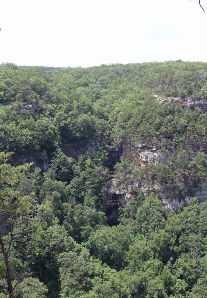 A view a small waterfall (centre middle) on the edge of the Cloud Land canyon.