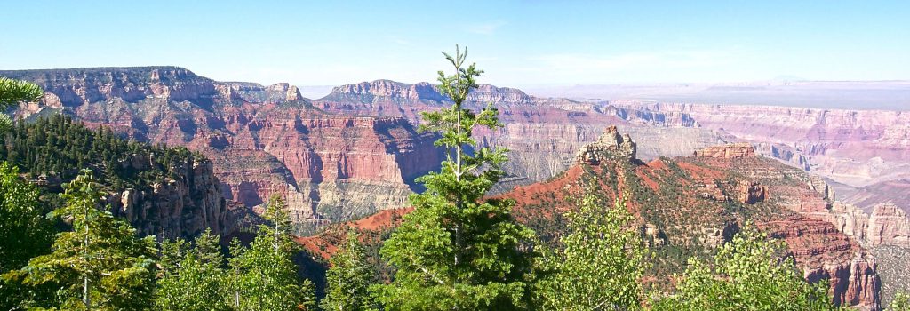 The view from the eastern edge of Point Royal. The Navajo Mountain at the southern end of the Glen Canyon recreational area in Utah is visible on the horizon.