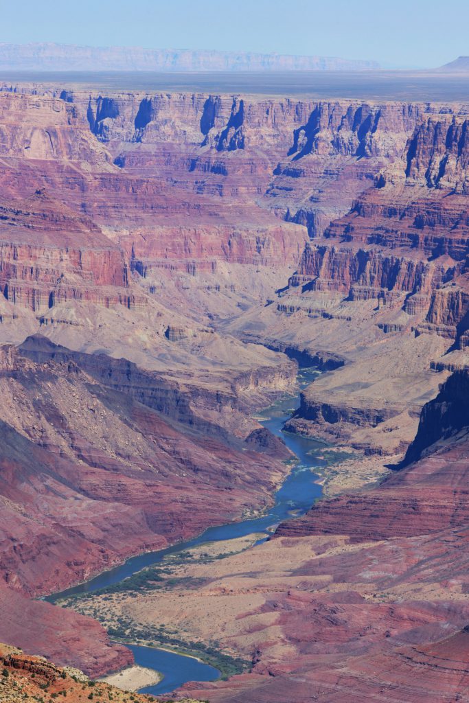 The Colorado River. From many locations, it's not easy to see the Colorado River itself. Here's a look east from Navajo Point. I've processed this image to remove some of the aerial perspective and sharpen the image.