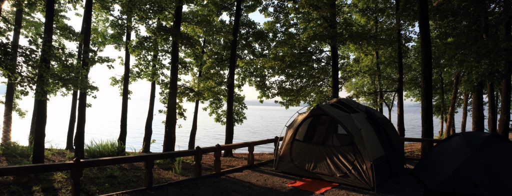 Here are our two tents in the dawn's early light.