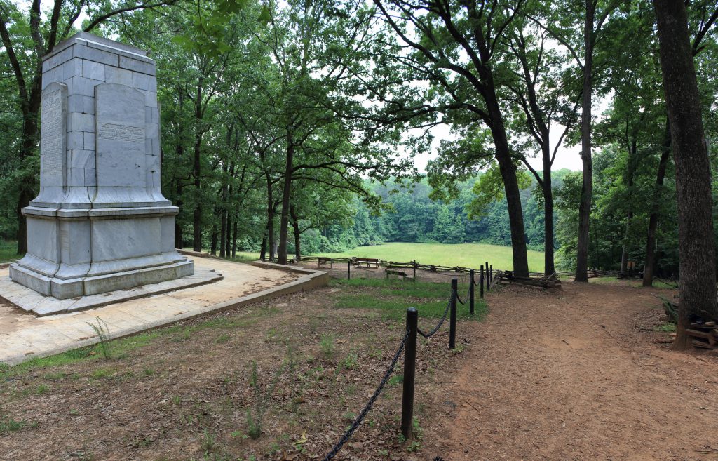 A monument marking the place of an important engagement. Troops dug in atop this hill faced the enemy coming up the hill to dislodge them.