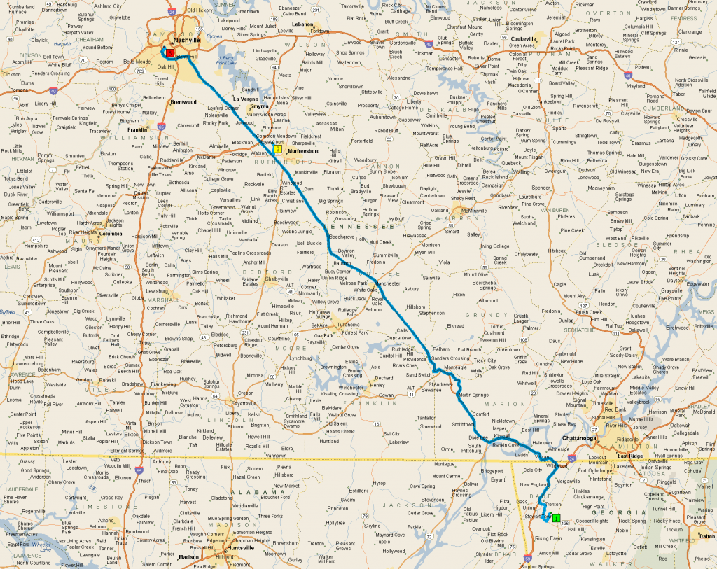 The trip from CloudLand to Nashville by way of the Stones River Battlefield.